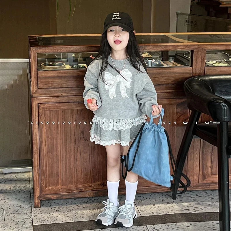 2Pcs Suit Fashion Lace Drawstring Outfits