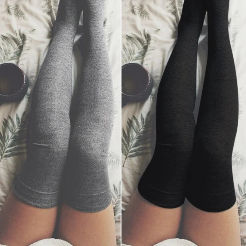 Sexy Black & White Solid Color Long Socks