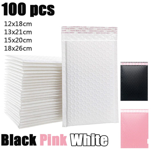 100pcs Matte White Black  Self Seal Shipping Padded Envelopes