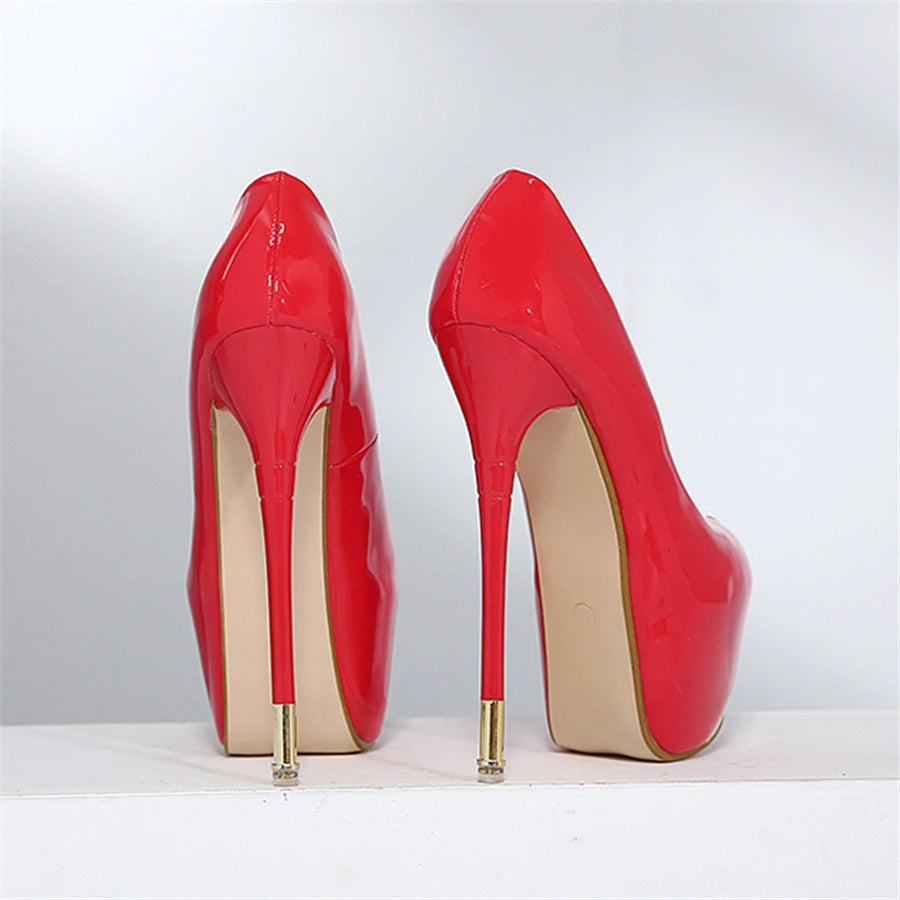 Platform Patent Leather Round Toe Pumps