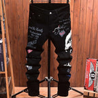 Printed Black Straight Leg Jeans