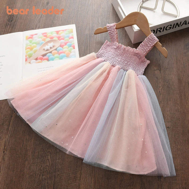 Mesh Summer Puffy Rainbow Dress