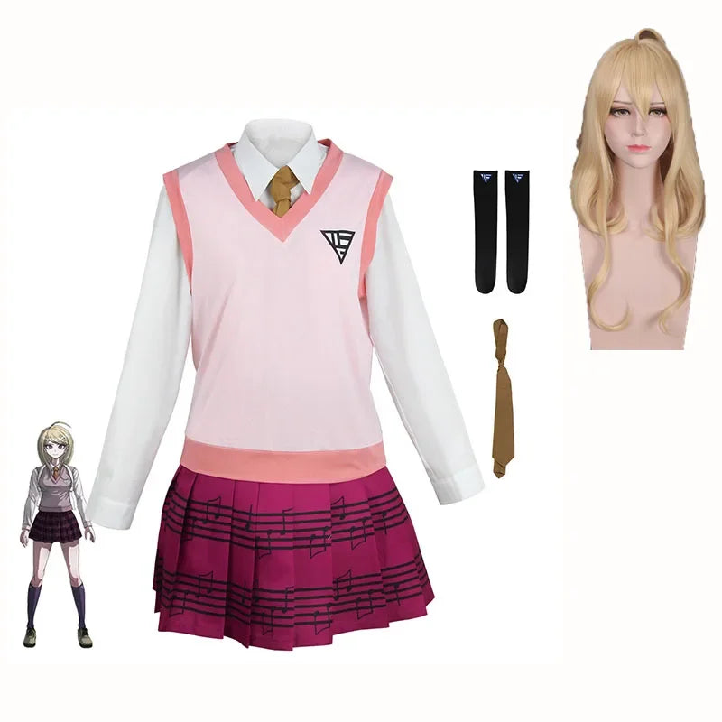 Costume de Cosplay Anime Danganronpa Kaede Akamatsu, gilet rose