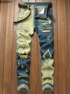 New Retro Jeans Men's Ripped Straight Leg Pants