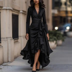 Evening Dress V Neck High Waist Slim Fit Ruffle
