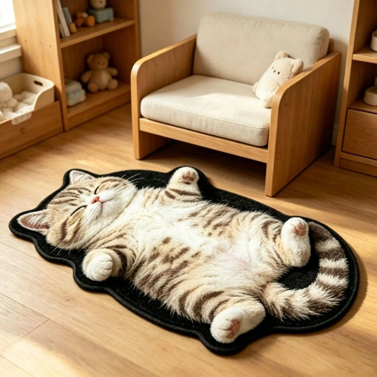 VIKAMA Chubby Lying Tabby Cat Long Rug