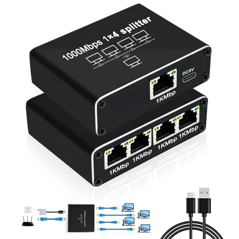 1000Mbps Ethernet Splitter Adapter Network LAN Extender RJ45
