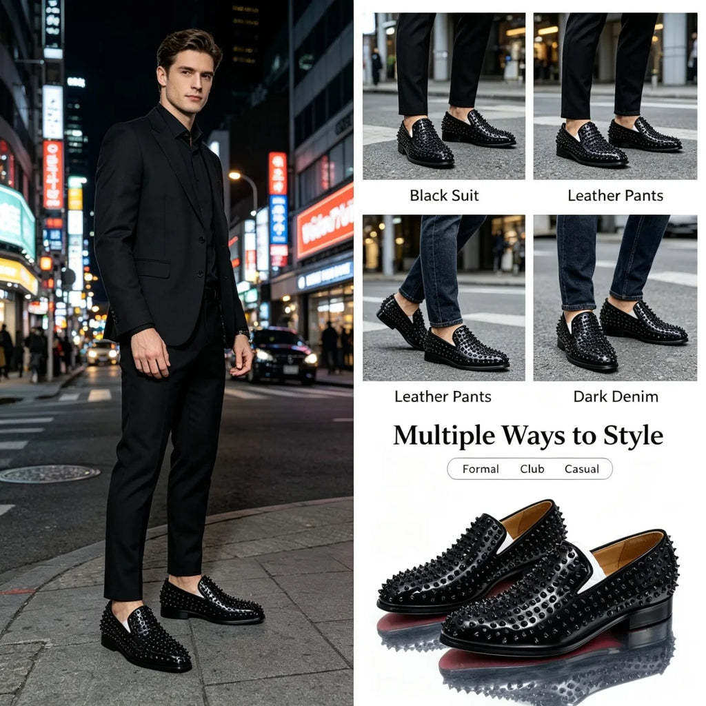 Black Rivets  Red Sole Loafers
