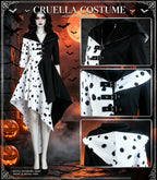 cruella de Ville, women's black and white spotted dog costume