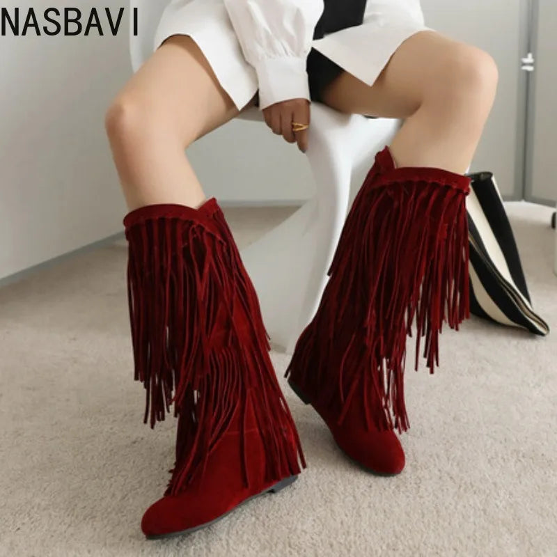 Bohemian Flock Tassel Mid-Calf Boots
