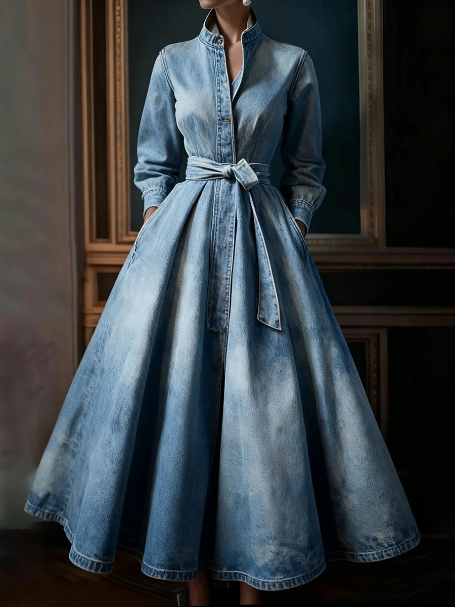 Elegant Light Blue Denim Maxi Dresses