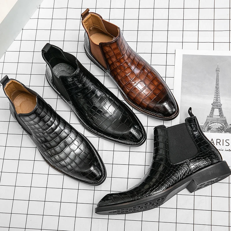 Chelsea Boots Pointed Toe Crocodile Pattern