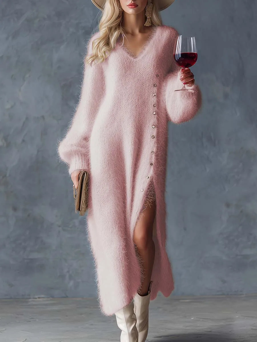 Elegant V-neck Plush Dress