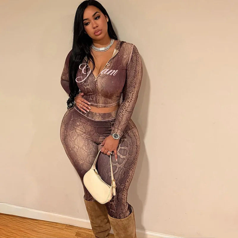 Letter Snake Print Tracksuit 2-Piece Set