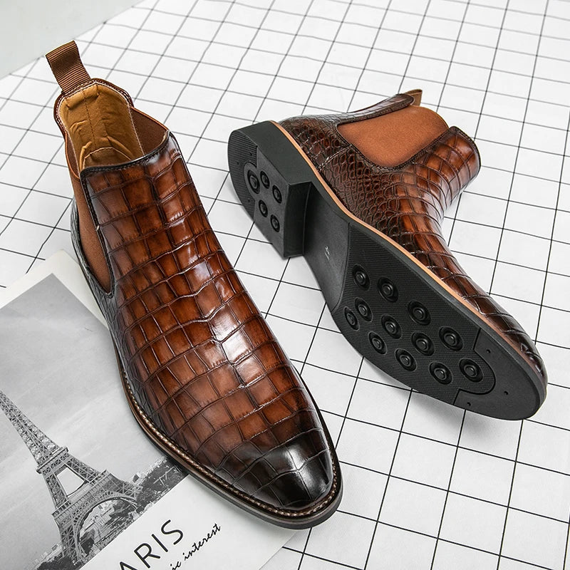 Chelsea Boots Pointed Toe Crocodile Pattern