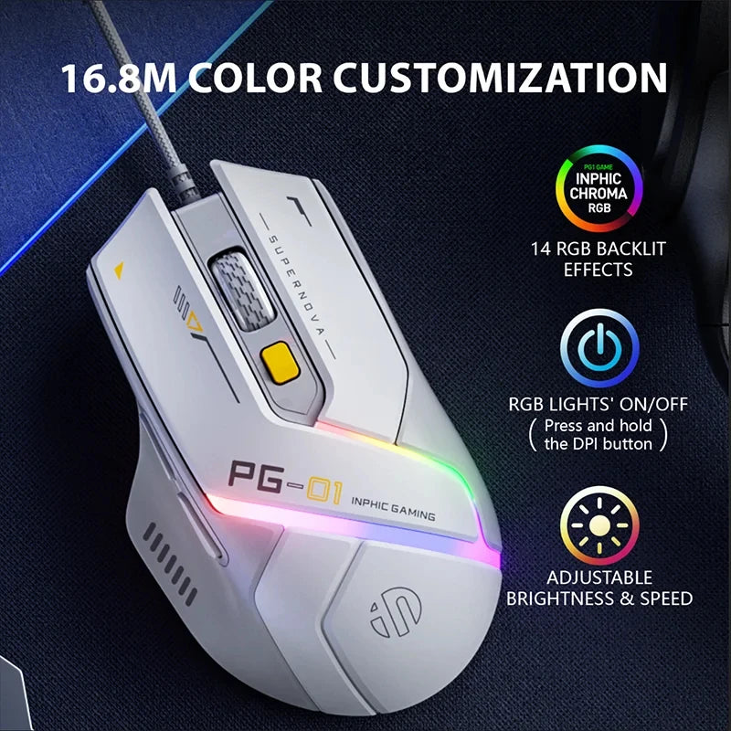 Inphic PG1 PG9 RGB Wired Gaming Mouse Ergonomics 1000Hz