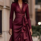 Evening Dress V Neck High Waist Slim Fit Ruffle