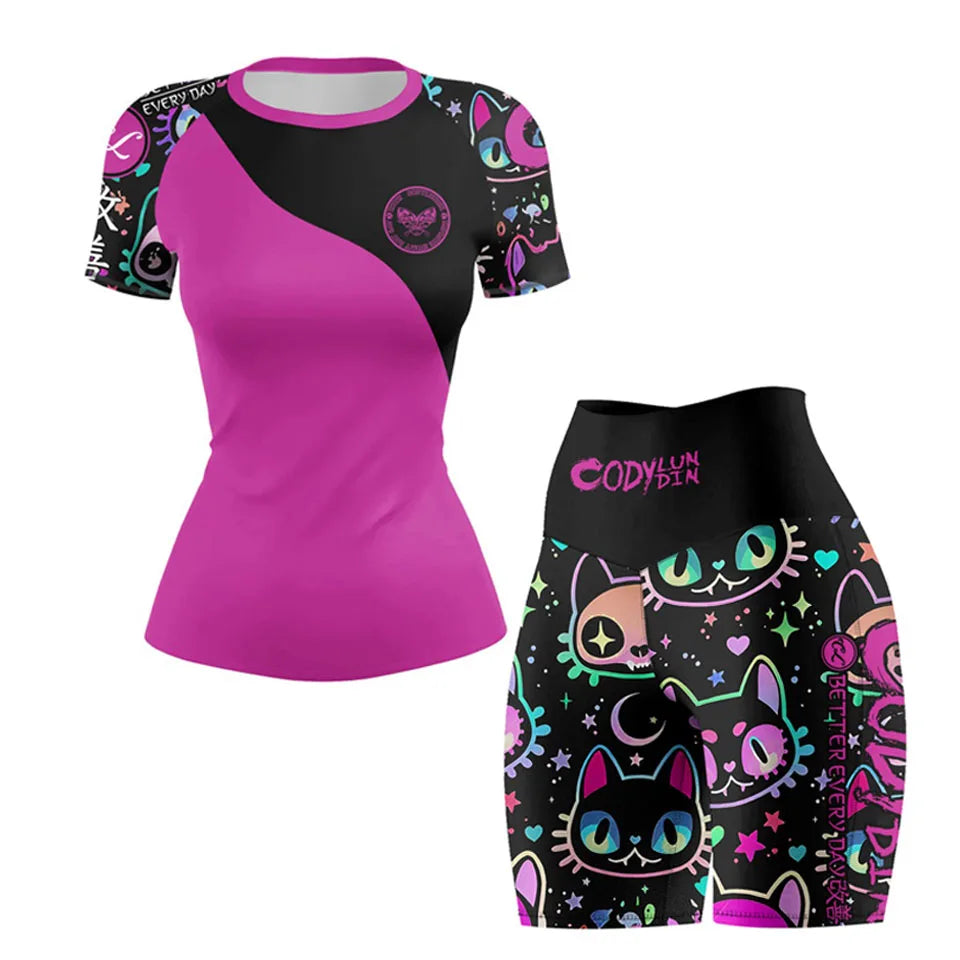 Women Rash Guard Gym  MMA Compression Sportswear 4pcs/Set