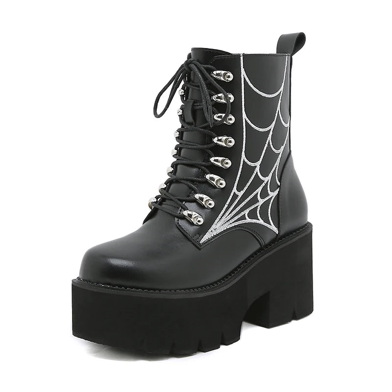Black Leather Gothic Punk Style Combat Boots