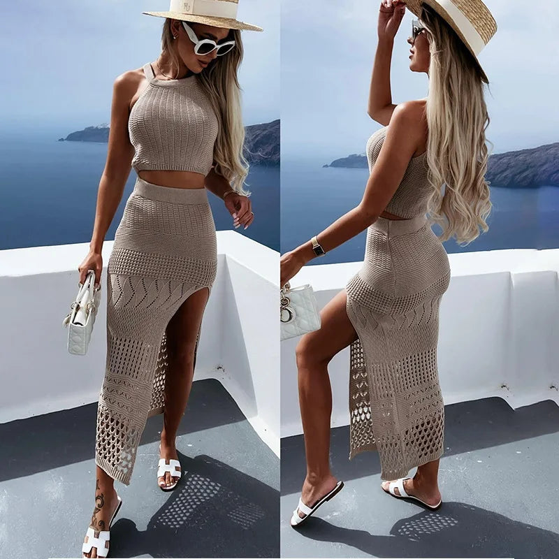Split Skirt Two Piece Solid