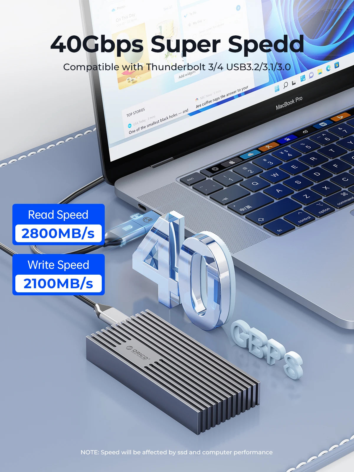 ORICO NVMe M.2 SSD Enclosure USB4 40Gbps PCIe3.0x4