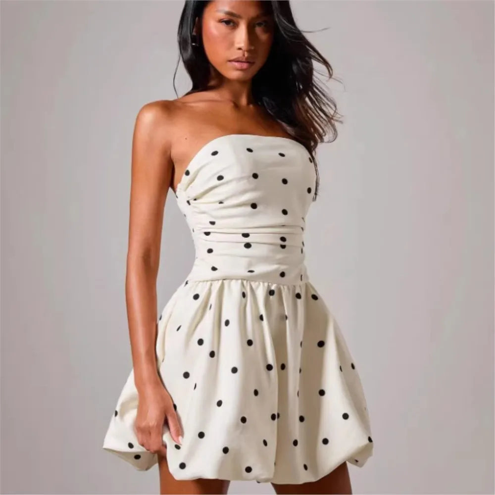 Polka Dot Print Tube Top Dress