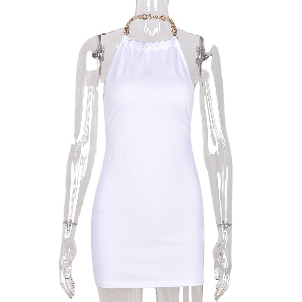 Womens Chain-Strapped Bodycon Off-Shoulder Halter Dress